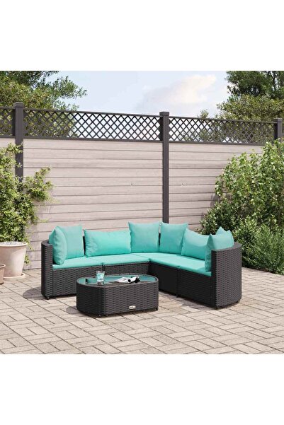 vidaxl Set mobilier de gradina cu perne, 6 piese, negru, poliratan