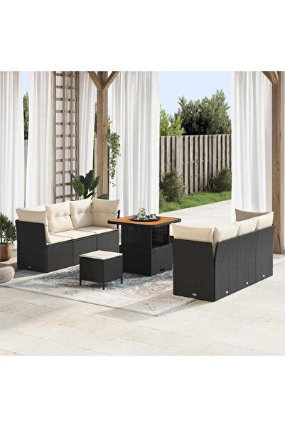 vidaxl Set de canapele pentru gradina cu perna 9 pcs Negru poliratan