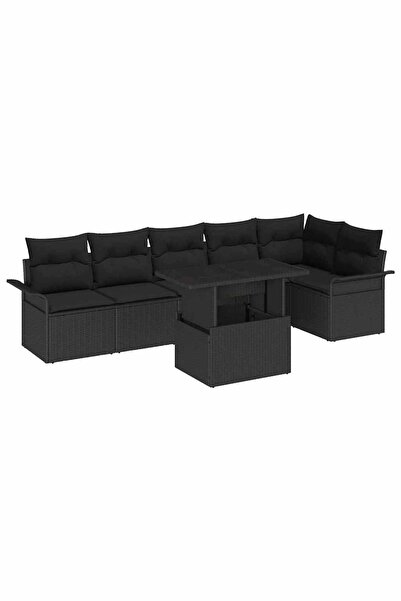 vidaxl Set de canapele pentru gradina cu perna 7 pcs Negru Rattan poli