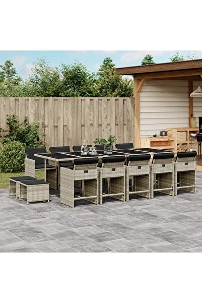 vidaxl Set mobilier de gradina cu perne 15 piese gri deschis poliratan