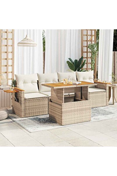 vidaxl Set canapele de gradina cu perne 5 piese bej poliratan/acacia