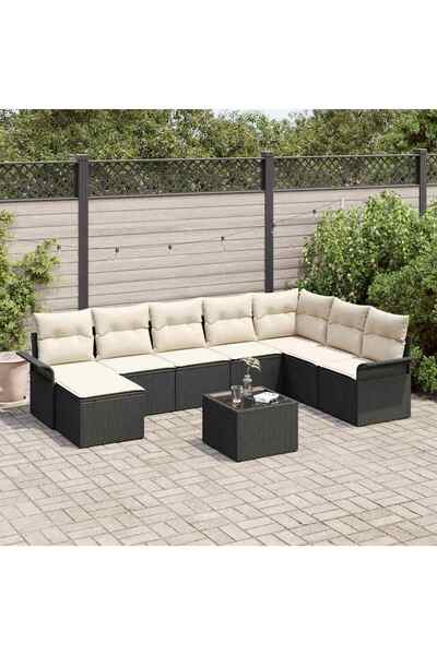 vidaxl Set de canapele pentru gradina cu perna 9 pcs Maro Rattan poli