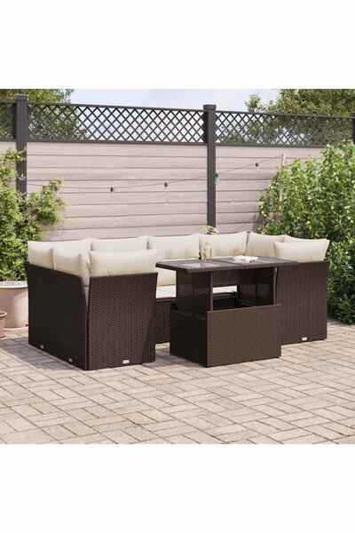vidaxl Set canapele de gradina cu perne, 7 piese, maro, poliratan