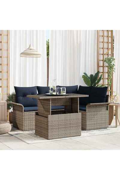 vidaxl Set de canapele pentru gradina cu perna 5 pcs Gri Poli Rattan