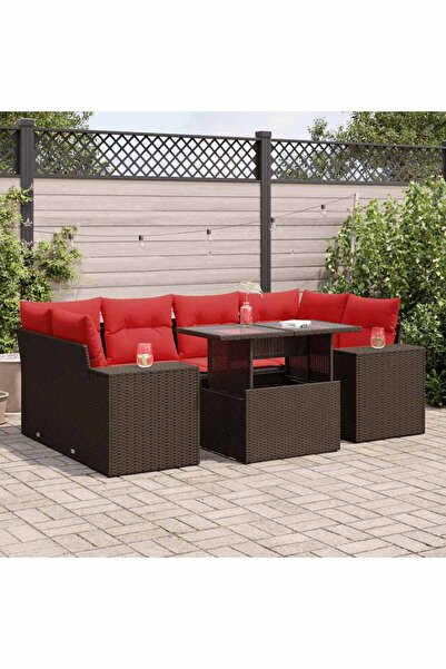 vidaxl Set canapele de gradina cu perne, 7 piese, maro, poliratan