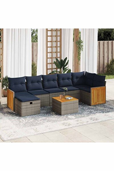 vidaxl Set canapele de gradina cu perne, 8 piese, gri, poliratan