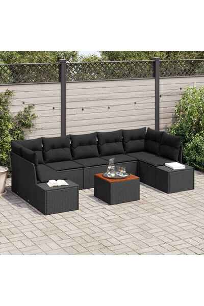 vidaxl Set de canapele pentru gradina cu perna 8 pcs Negru poliratan