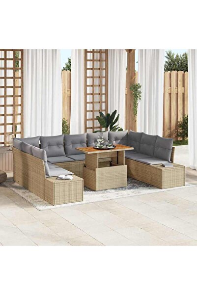 vidaxl Set de canapele pentru gradina 10 pcs Bej Rattan poli