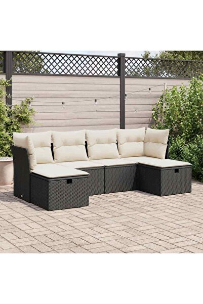 vidaxl Set mobilier de gradina cu perne, 6 piese, negru, poliratan