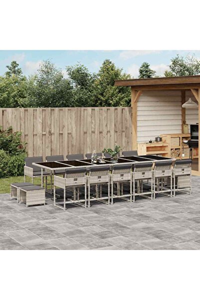vidaxl Set mobilier de gradina cu perne 17 piese gri deschis poliratan