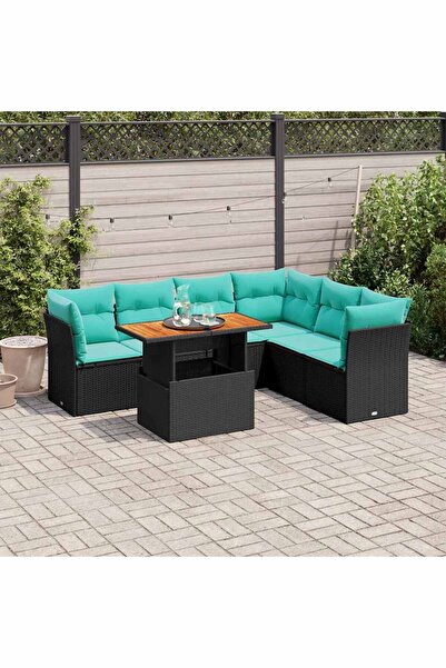 vidaxl Set canapele de gradina cu perne, 7 piese, negru, poliratan