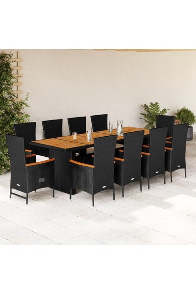 vidaxl Set mobilier de exterior cu perne, 11 piese, negru, poliratan