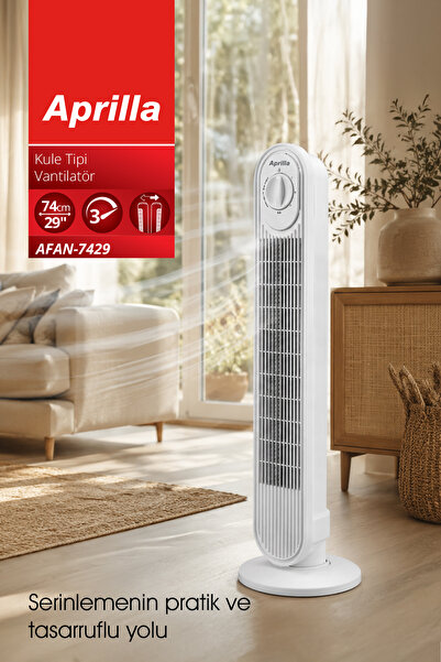 Aprilla AFAN-7429 Kule Tipi Vantilatör | 74 cm & 3 Kademe & 80° Salınım & Şık...