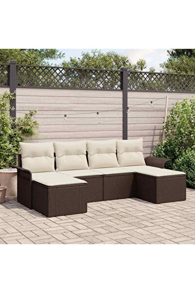 vidaxl Set de canapele pentru gradina cu perna 6 pcs Maro Rattan poli