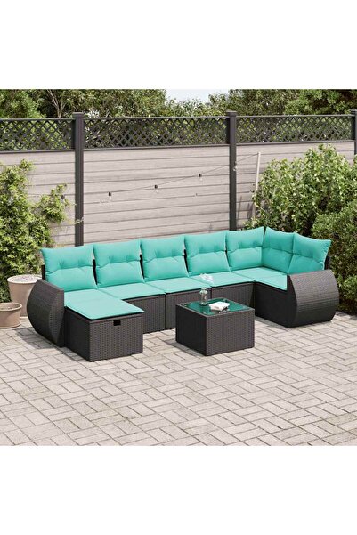 vidaxl Set mobilier de gradina cu perne, 8 piese, negru, poliratan