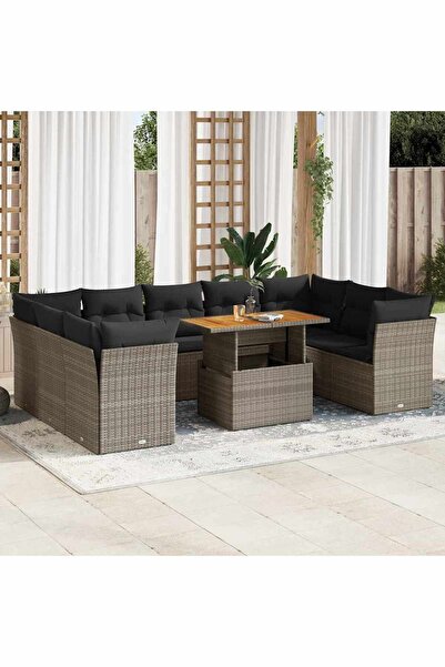vidaxl Set mobilier de gradina cu perne, 10 piese, gri, poliratan