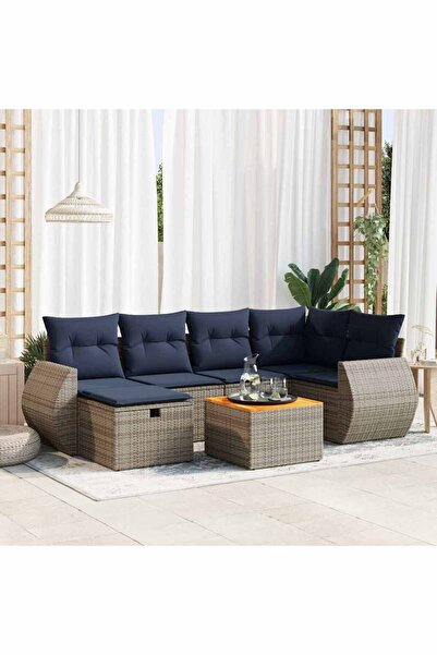 vidaxl Set canapele de gradina, 7 piese, cu perne, gri, poliratan