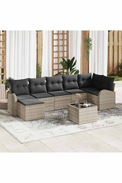 vidaxl Set de canapea cu perna 8 pcs Gri deschis poliratan