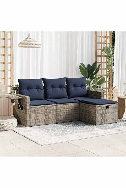 vidaxl Set canapea de gradina cu perne, 4 piese, gri, poliratan