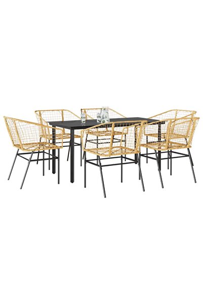 vidaxl Set de sufragerie de gradina 7 piese sticla maro din poli ratan