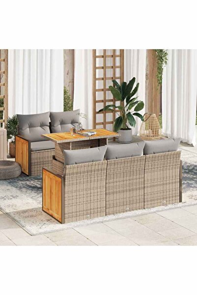 vidaxl Set canapele gradina cu perne 6 piese bej poliratan/lemn acacia