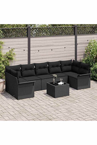 vidaxl Set de canapele pentru gradina cu perna 8 pcs Negru poliratan