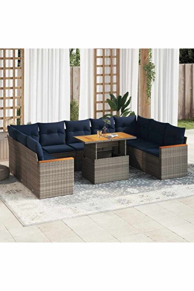 vidaxl Set mobilier de gradina cu perne, 10 piese, gri, poliratan