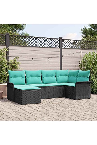 vidaxl Set de canapele pentru gradina cu perna 6 pcs Negru poliratan