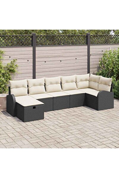 vidaxl Set de canapele pentru gradina cu perna 7 pcs Negru poliratan