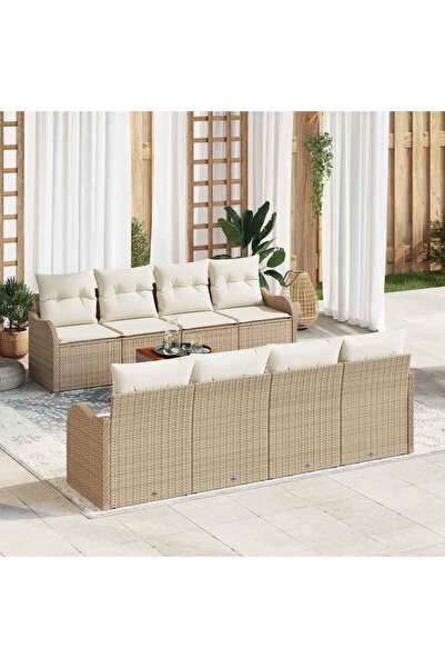 vidaxl Set de canapele pentru gradina cu perna 9 pcs Bej poliratan