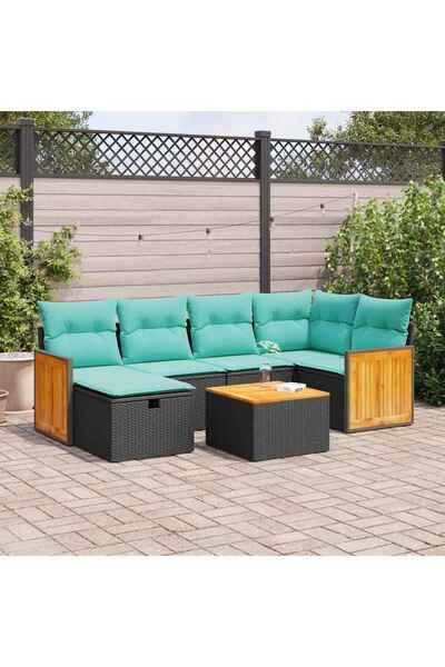 vidaxl Set canapele de gradina cu perne, 7 piese, negru, poliratan