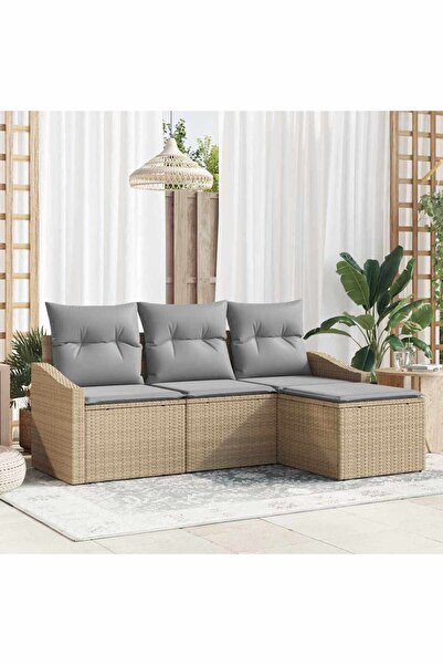 vidaxl Set de canapea cu perna 4 pcs Bej poliratan