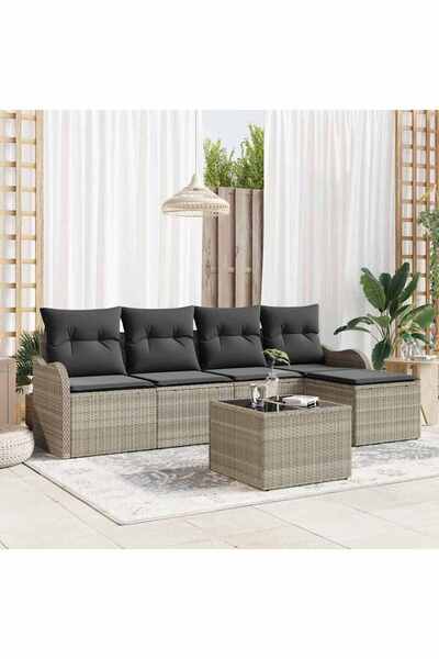 vidaxl Set de canapele pentru gradina cu perna 6 pcs Gri Rattan poli