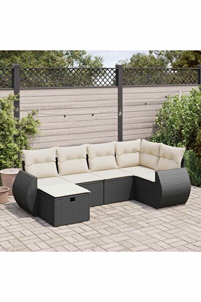 vidaxl Set mobilier de gradina cu perne, 6 piese, negru, poliratan