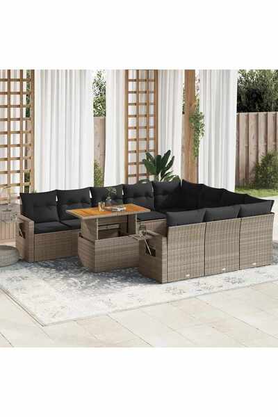 vidaxl Set canapele de gradina cu perne, 11 piese, gri, poliratan