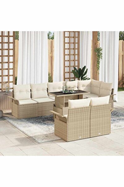 vidaxl Set de canapele pentru gradina cu perna 9 pcs Bej Rattan poli