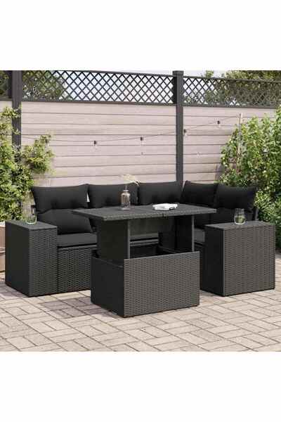 vidaxl Set mobilier de gradina cu perne, 5 piese, negru, poliratan