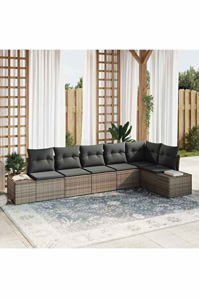 vidaxl Set de canapele pentru gradina cu perna 6 pcs Gri poliratan