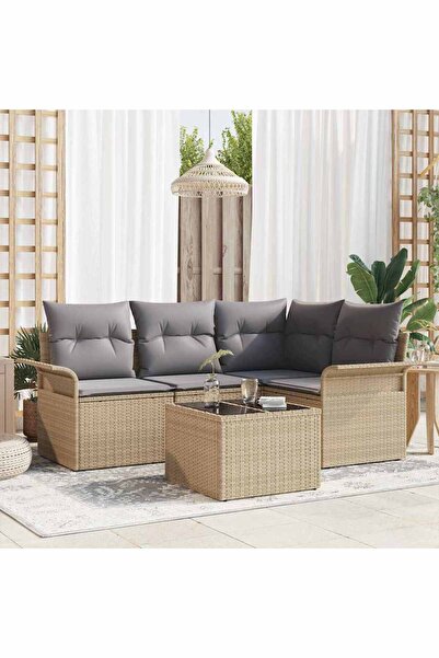 vidaxl Set de canapele pentru gradina 5 pcs Bej poliratan