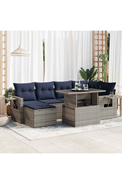 vidaxl Set canapele gradina cu perne 7 piese gri poliratan/lemn acacia