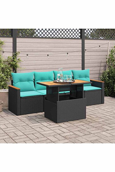 vidaxl Set mobilier de gradina cu perne, 5 piese, negru, poliratan