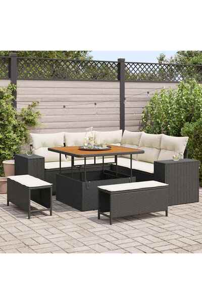 vidaxl Set de canapele pentru gradina cu perna 8 pcs Negru poliratan