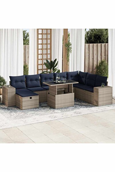 vidaxl Set canapele de gradina cu perne, 9 piese, maro, poliratan