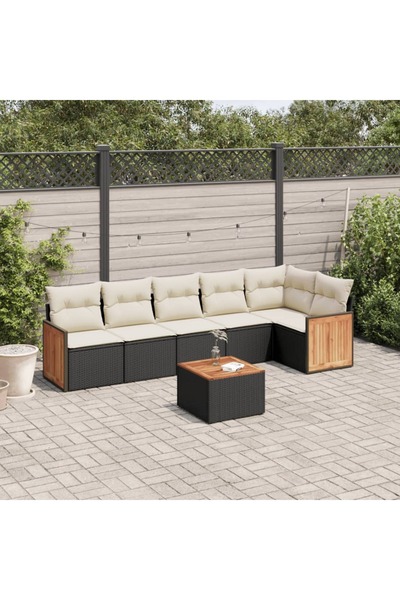 vidaxl Set canapele de gradina cu perne, 7 piese, negru, poliratan