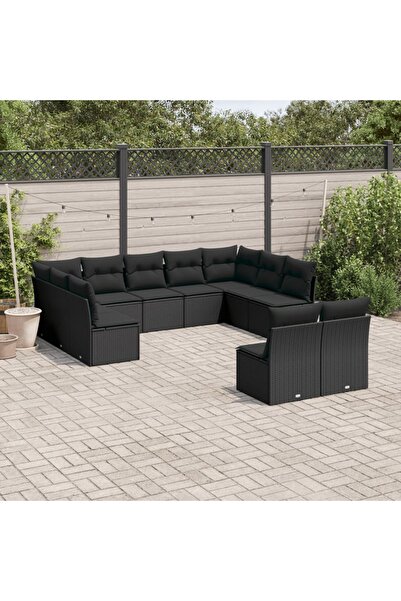 vidaxl Set canapele de gradina cu perne, 11 piese, negru, poliratan