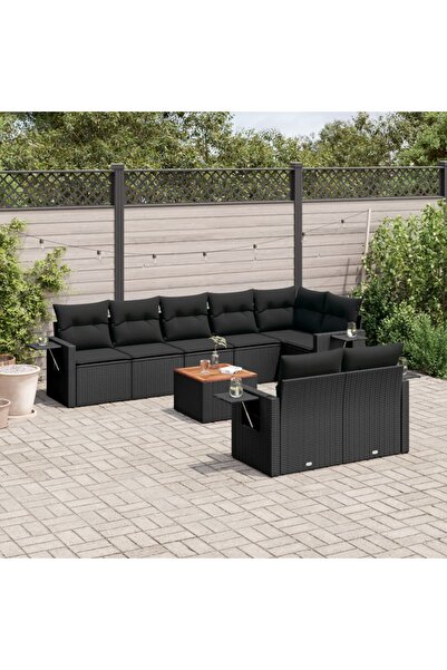 vidaxl Set mobilier de gradina cu perne, 9 piese, negru, poliratan