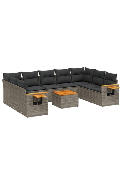 vidaxl Set mobilier de gradina cu perne, 10 piese, gri, poliratan