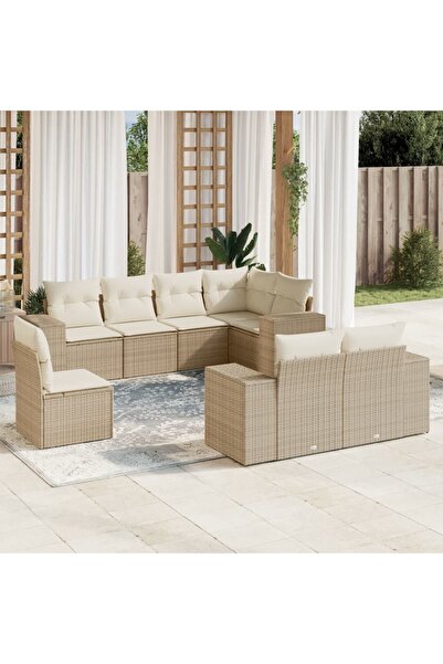 vidaxl Set canapele de gradina, 8 piese, cu perne, bej, poliratan