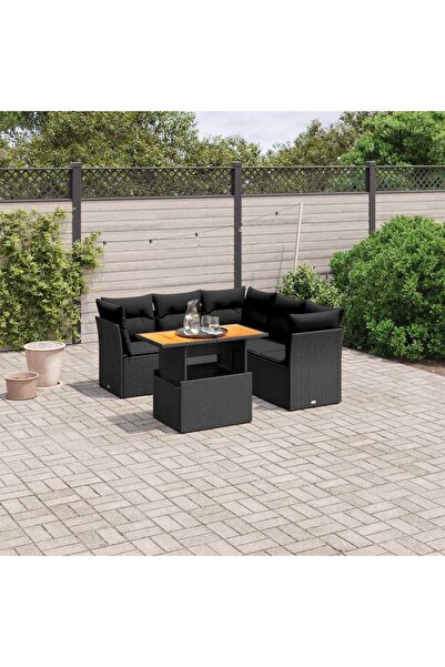 vidaxl Set mobilier de gradina cu perne, 5 piese, negru, poliratan