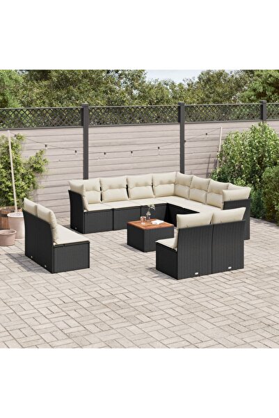 vidaxl Set canapele de gradina, 12 piese, cu perne, negru, poliratan